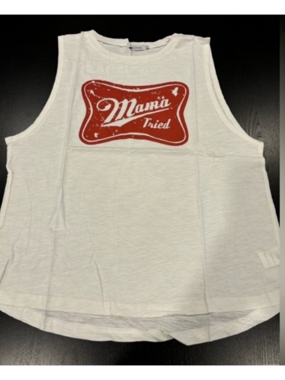 MISSLOOK MAMA TRIED Tank Top NEW White with Red Graphics Women 2X Novelty Tees